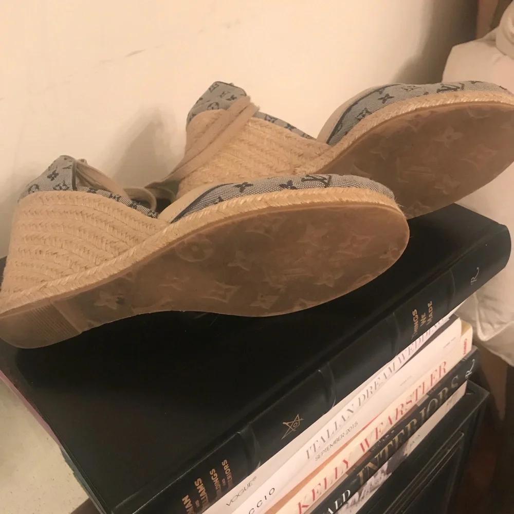 Louis Vuitton logo blue denim espadrilles s 40